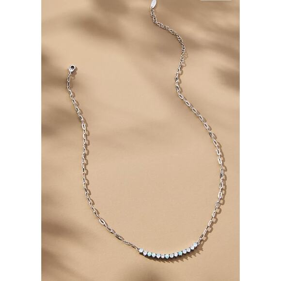 NWT ANTHROPOLOGIE Glassy Stone Arch Necklace Opal Crystal Silver Chain - Picture 1 of 4